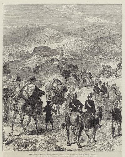 アフガン戦争、クルム川のハル、ロバーツ将軍のキャンプ 作： Sir John Charles Robinson